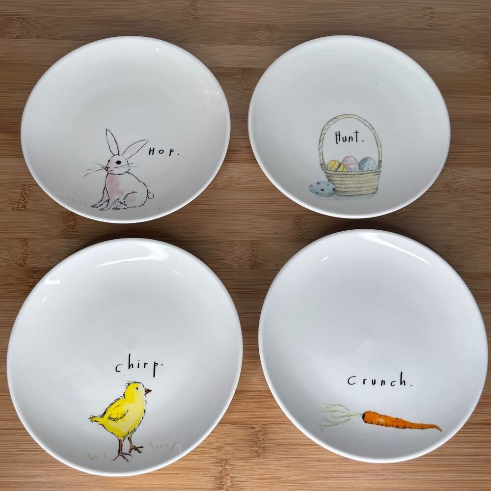 Rae Dunn Magenta Easter Plates Bunny Hop Basket Hunt Chick Chirp Carrot Crunch